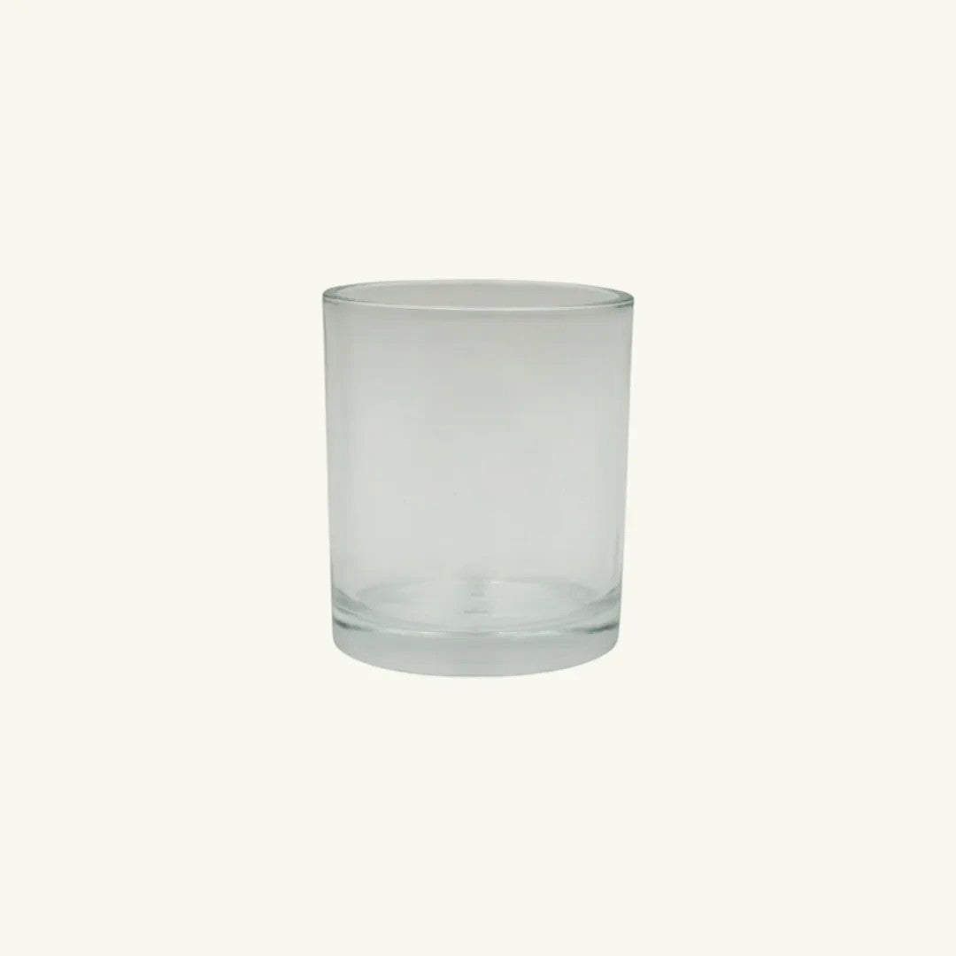 Pure Candle Supplies Melbourne clear glass votive candle jar with a flat base and thick walls.