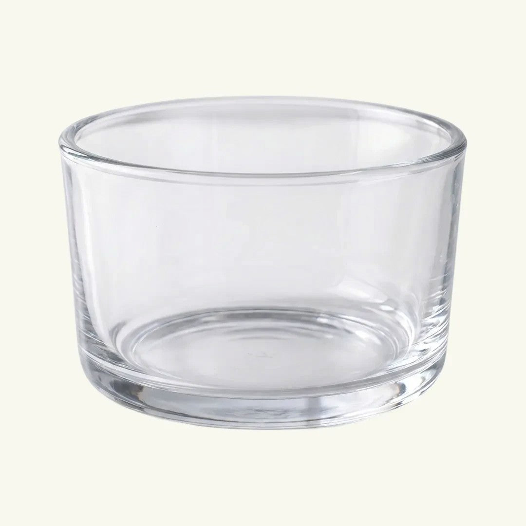 Pure Candle Supplies Melbourne clear Sienna mini bowl candle jar with thick glass walls and a curved base design.