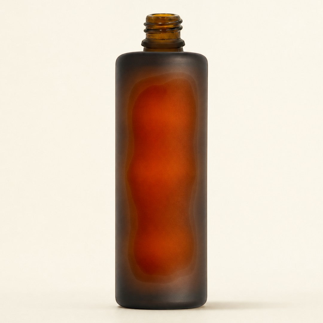 Pure Candle Supplies Melbourne 100ml cylindrical perfume bottle in frosted amber glass with a smooth matte finish.