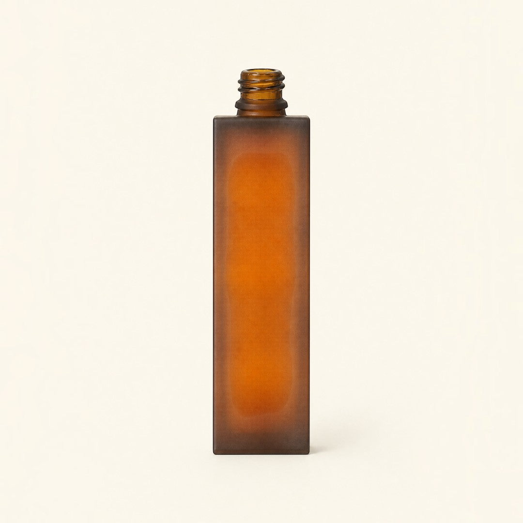 Pure Candle Supplies Melbourne 30ml rectangular glass perfume bottle with a chic frosted amber finish