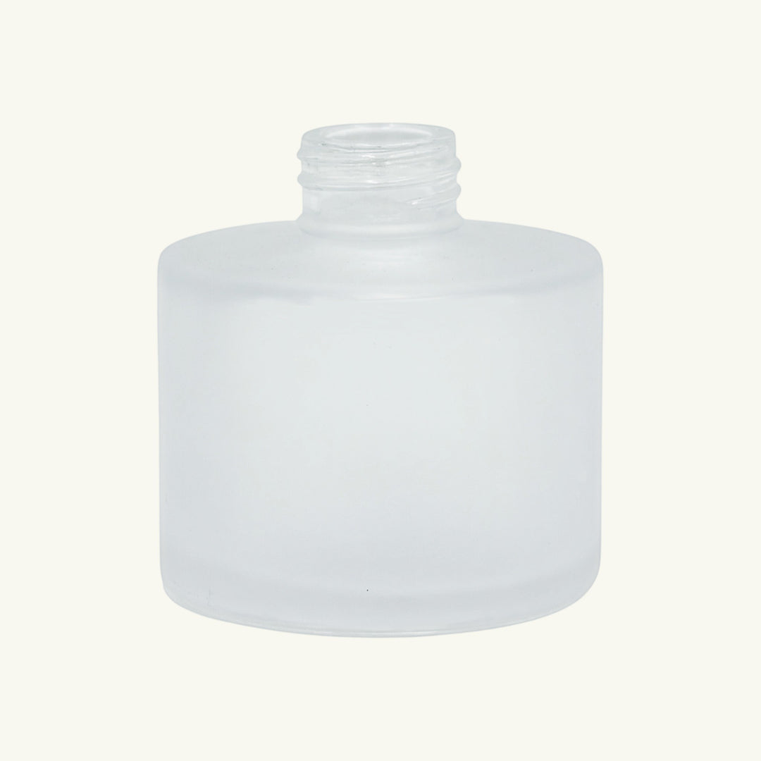 Pure Candle Supplies Melbourne frosted glass 100ml round diffuser bottle with screw top opening.