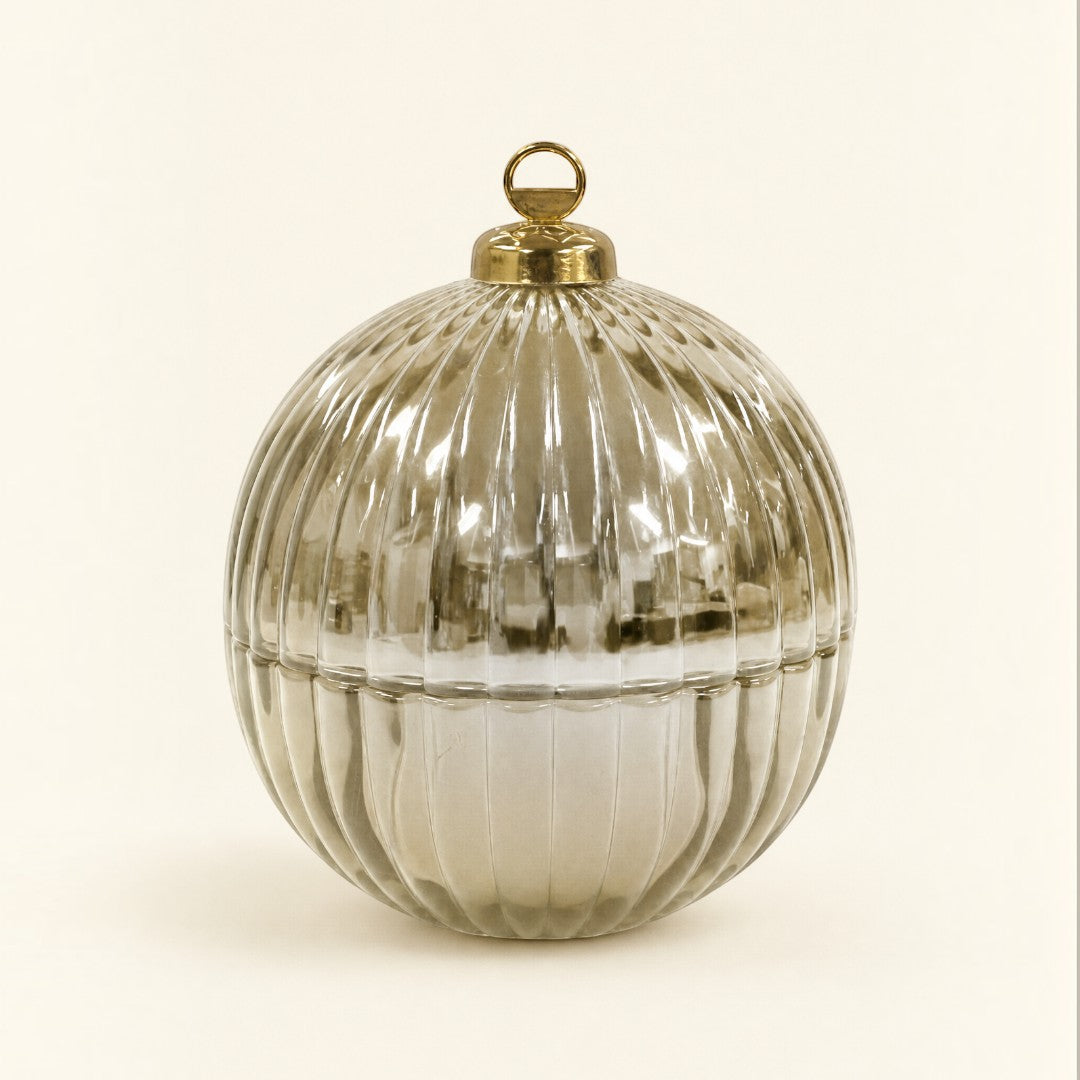 Pure Candle Supplies Melbourne mini gold ribbed glass Christmas bauble candle jar with reflective finish