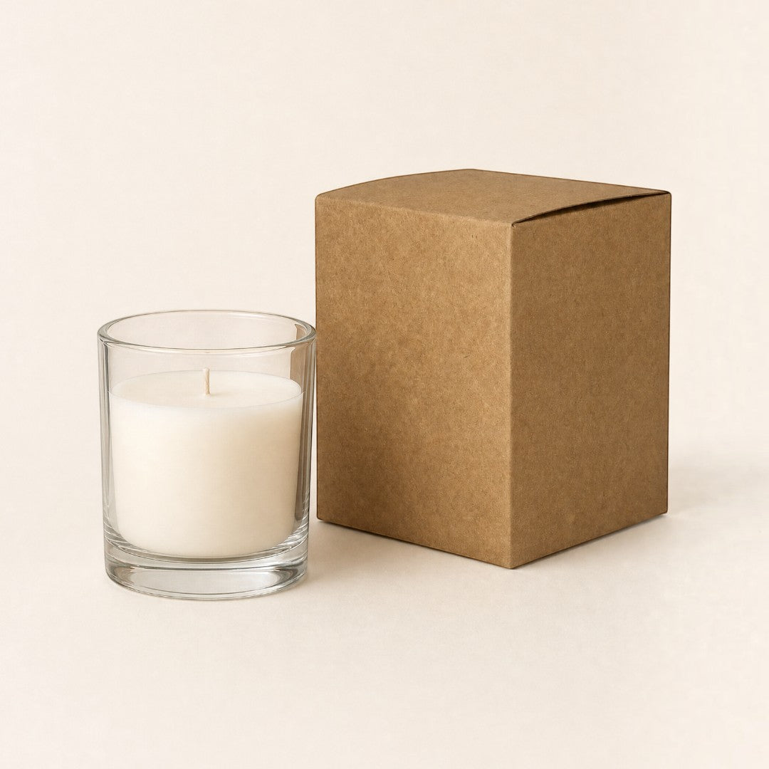 Pure Candle Supplies Melbourne extra large kraft candle box with a matching clear glass candle jar