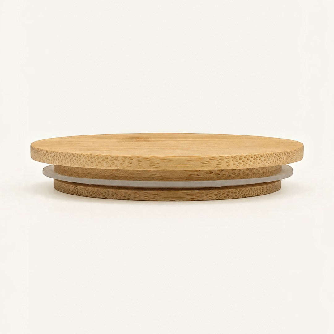 Pure Candle Supplies Melbourne large bamboo lid with silicone seal for candle jars, 88mm diameter.
