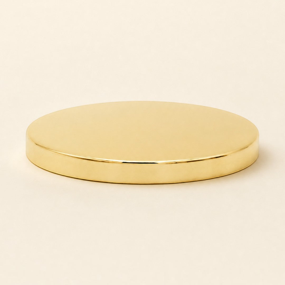 Pure Candle Supplies Melbourne large shiny gold metal lid for candle jars, providing a luxury finish and protection.