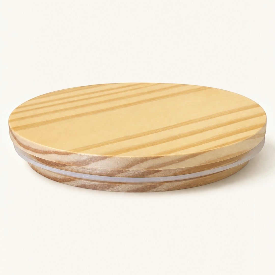 Pure Candle Supplies Melbourne pine timber lid for Sienna mini bowl with visible wood grain and silicone seal