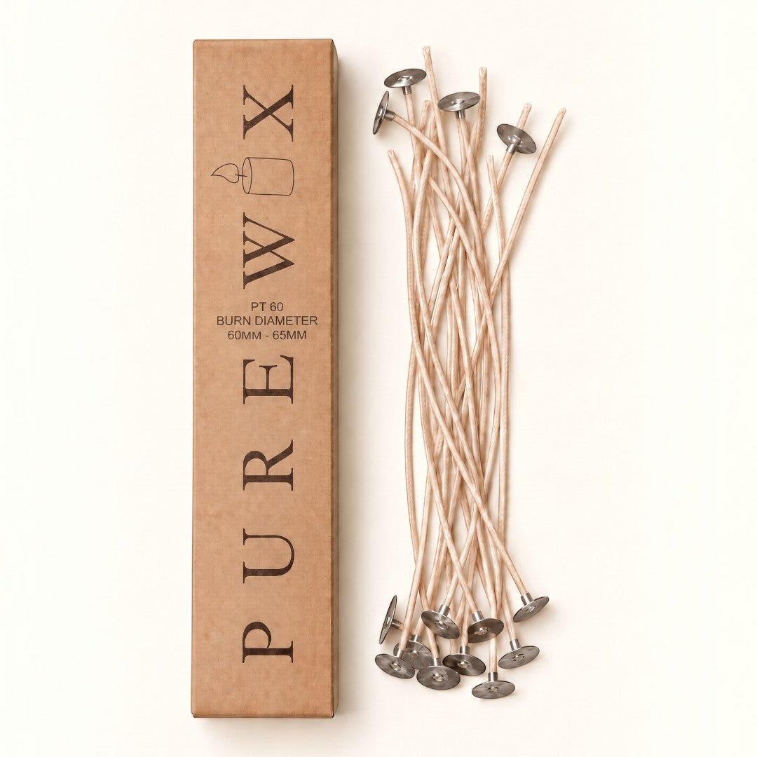 Pure Candle Supplies Melbourne PureWix PT60 flat braided cotton and paper candle wicks with metal tabs in a box