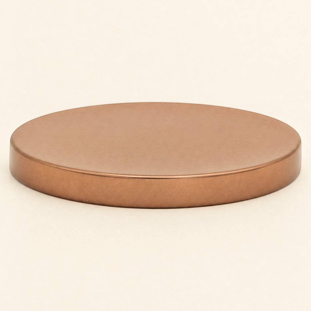 Pure Candle Supplies Melbourne extra large rose gold metal candle lid with a brushed matte finish.