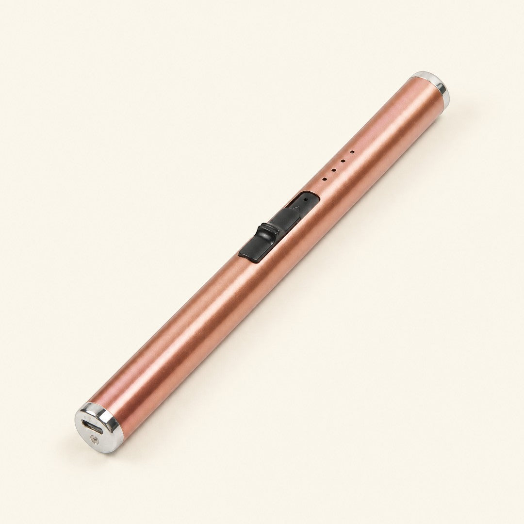 Pure Candle Supplies Melbourne rose gold rechargeable USB plasma arc lighter with safety lock and LED battery indicator