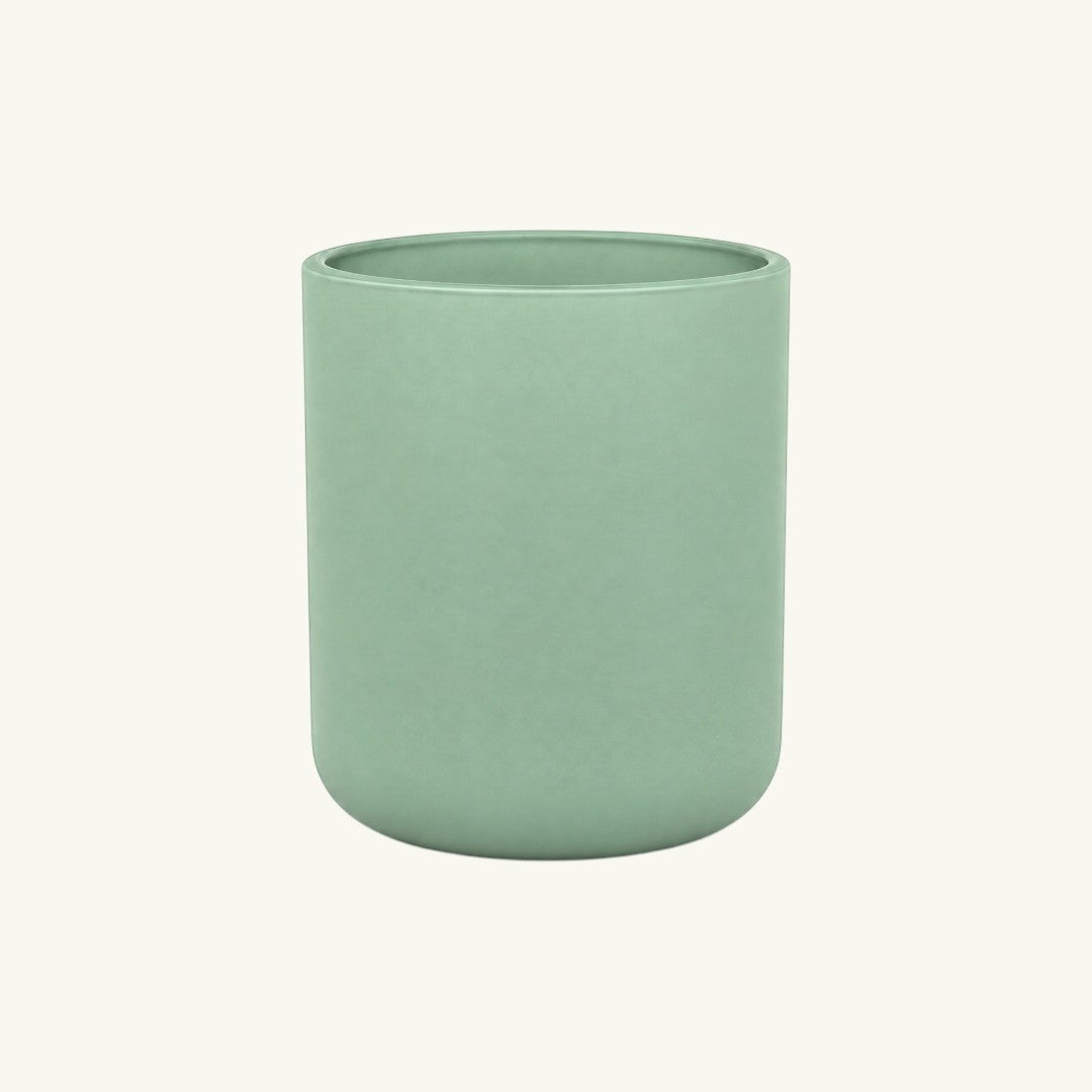 Pure Candle Supplies Melbourne medium Sienna candle jar in sage green with a curved base and thick glass walls.