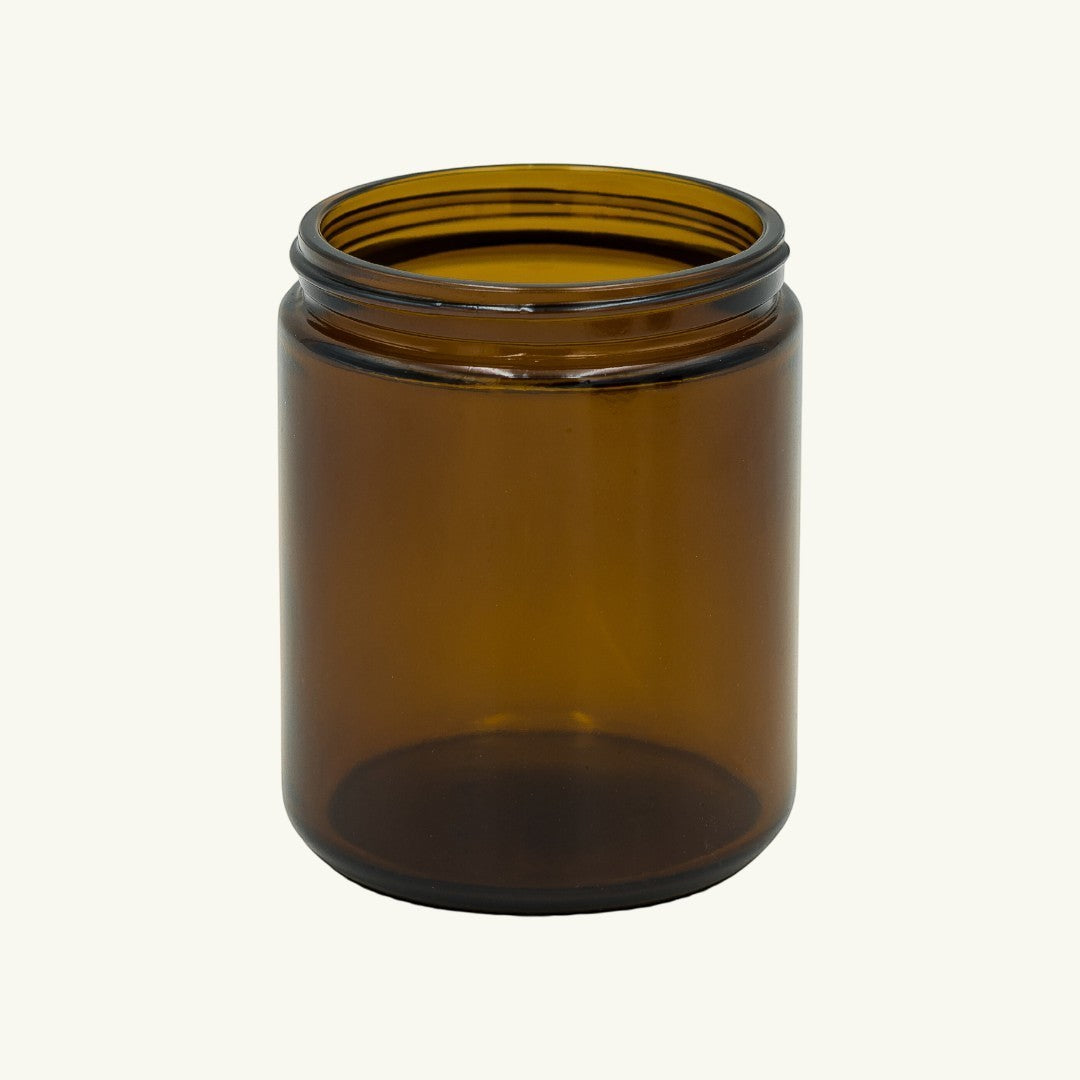 Pure Candle Supplies Melbourne small amber glass jar with screw top design for a vintage apothecary feel.