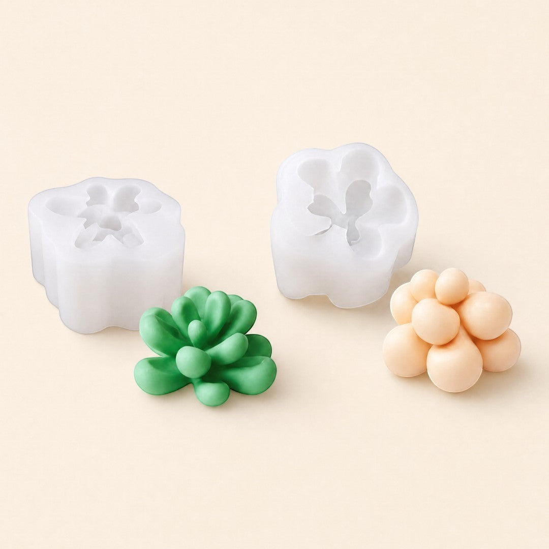 Pure Candle Supplies Melbourne large succulent silicone candle moulds with finished green and peach wax candles