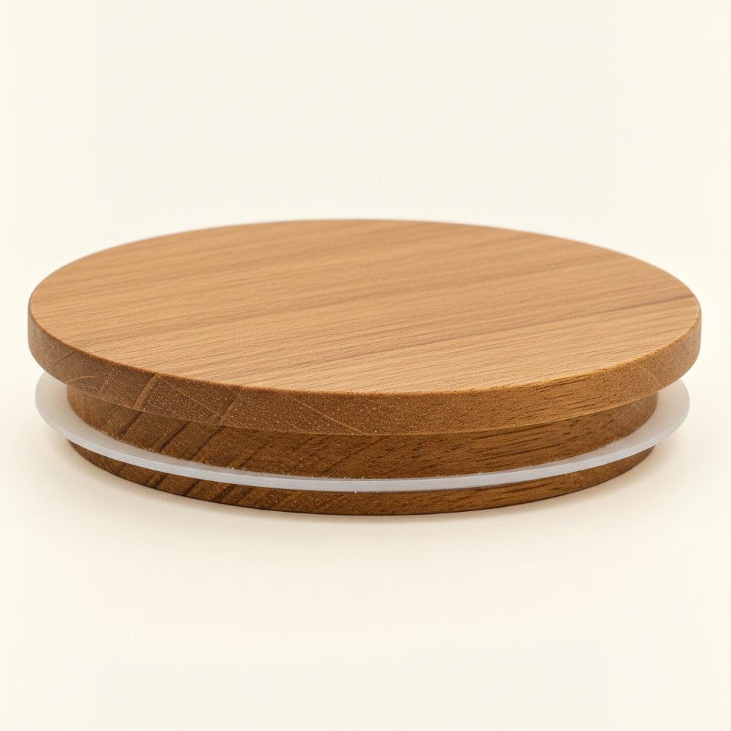 Pure Candle Supplies Melbourne extra large walnut timber lid with a grained finish for Sienna candle jars.