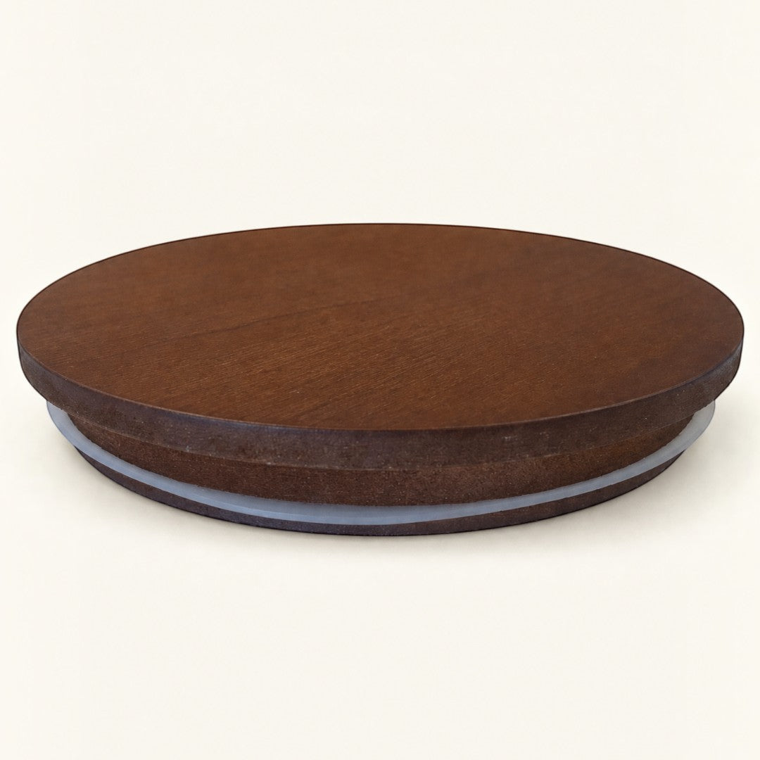 Pure Candle Supplies Melbourne walnut timber lid for Sienna mini bowl with a clear silicone seal for candle protection.