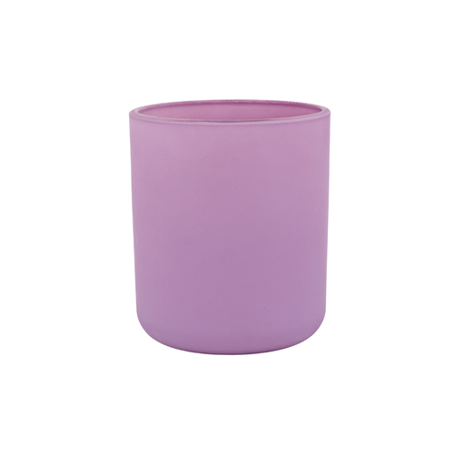 lilac coloured round candle jar with curved base