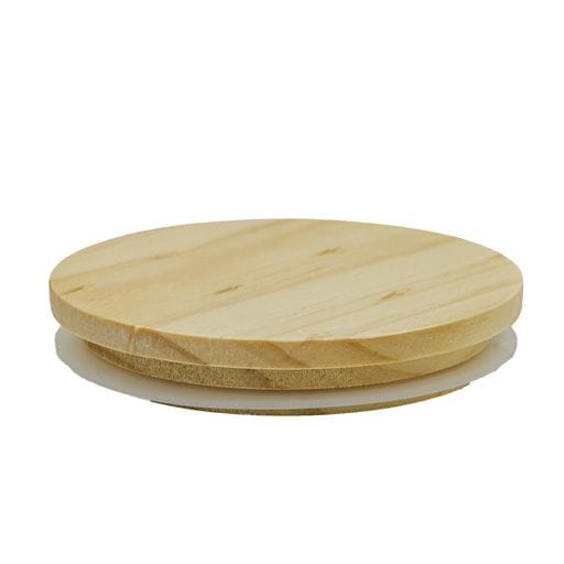 round pine timber candle jar lid on white background