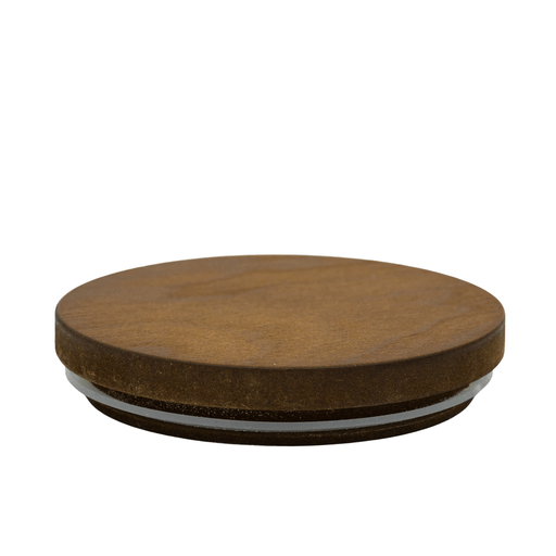round walnut timber candle jar lid on white background