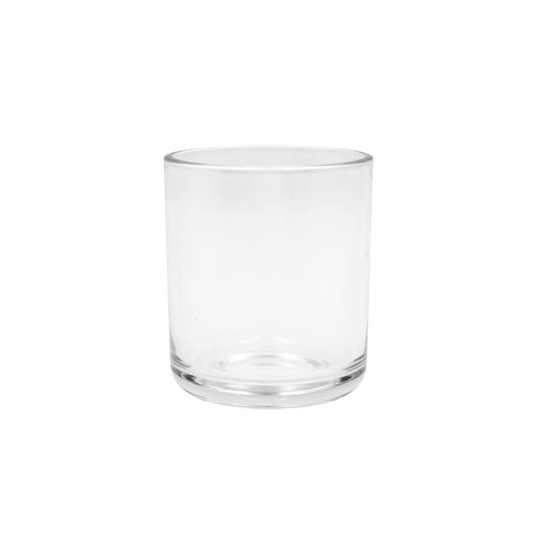 clear round candle jar with curved base