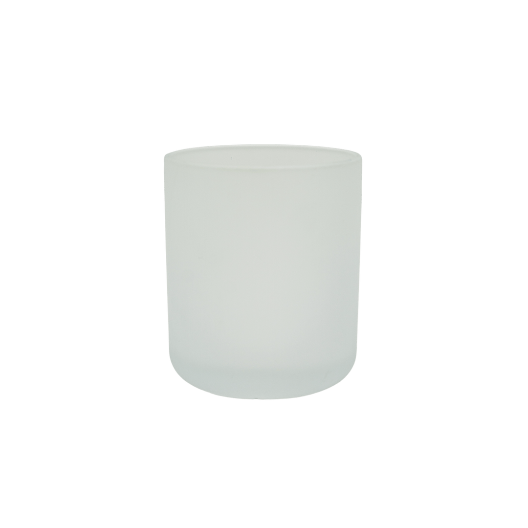 round frosted candle jar with curved base
