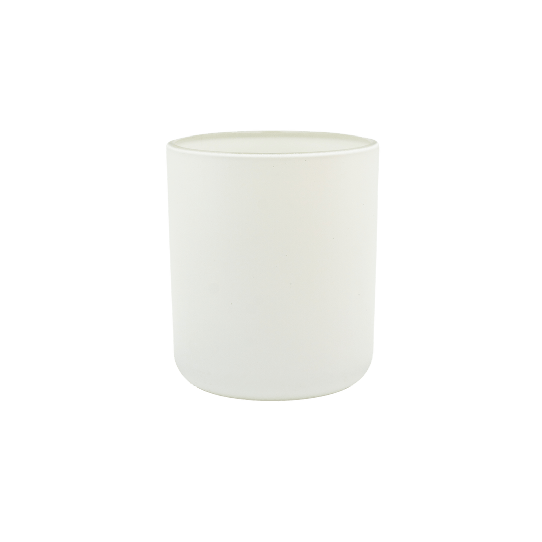 round matte white candle jar with curved base