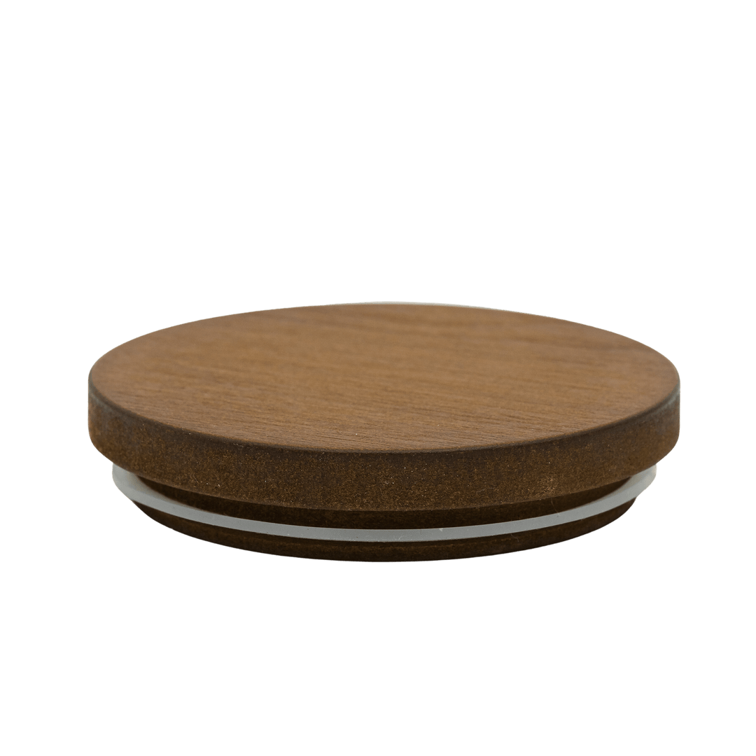 round large walnut timber candle jar lid