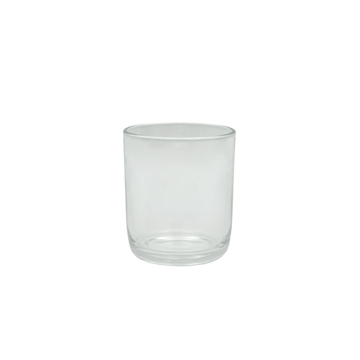 clear round candle jar with curved base on white background