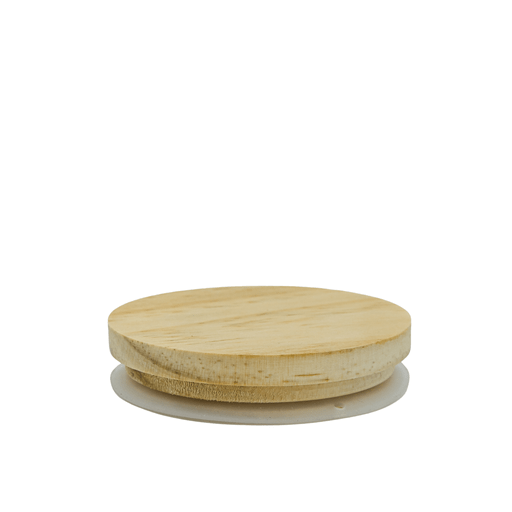 small round pine timber candle jar lid on white background