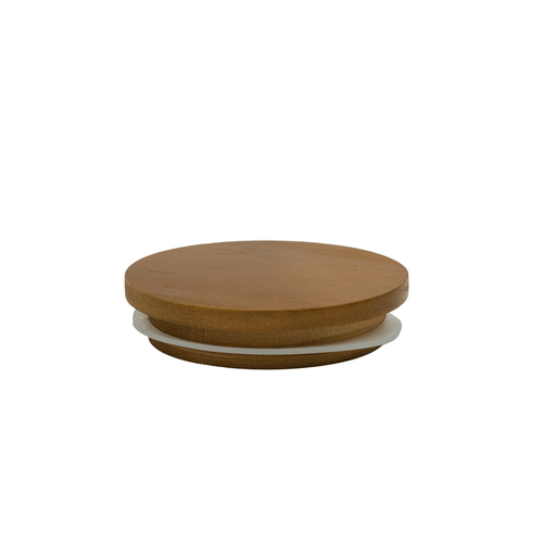 small teak timber round candle jar lid on white background