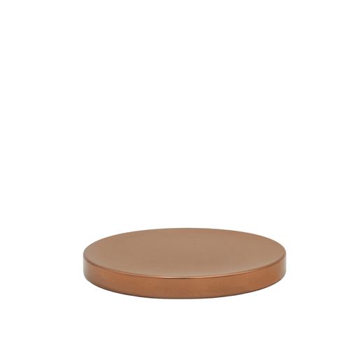 small round brushed tin rose gold candle jar lid on white background