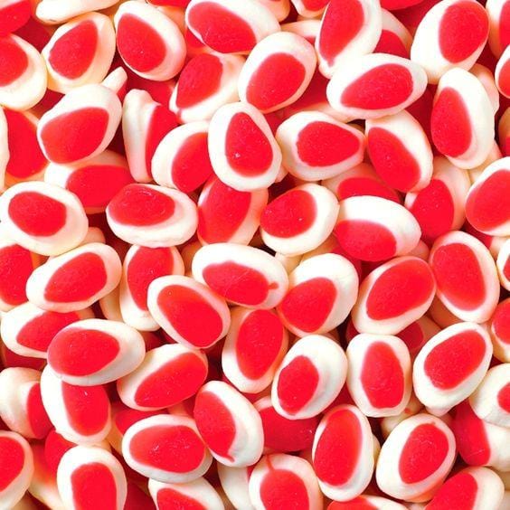 Pile of red and white, strawberry & cream lollies