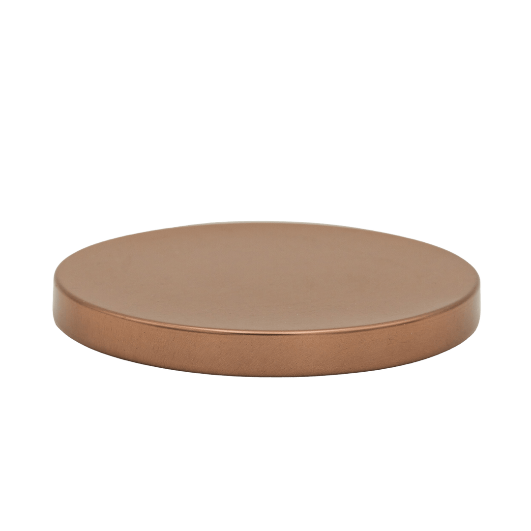 round rose gold tin candle jar lid with brushed finish