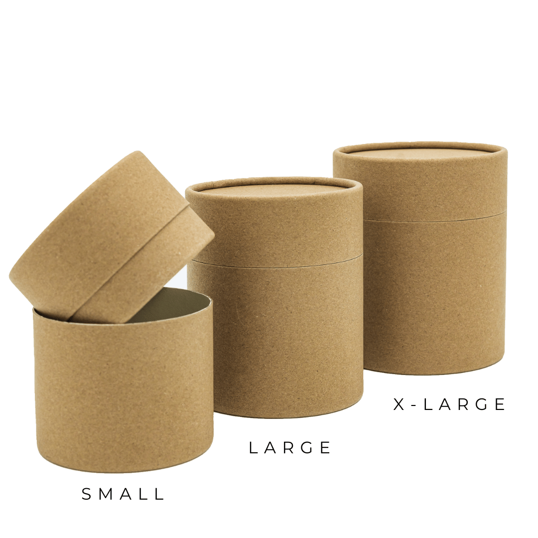 comparative sizes of sml, large & x-large candle tube packaging