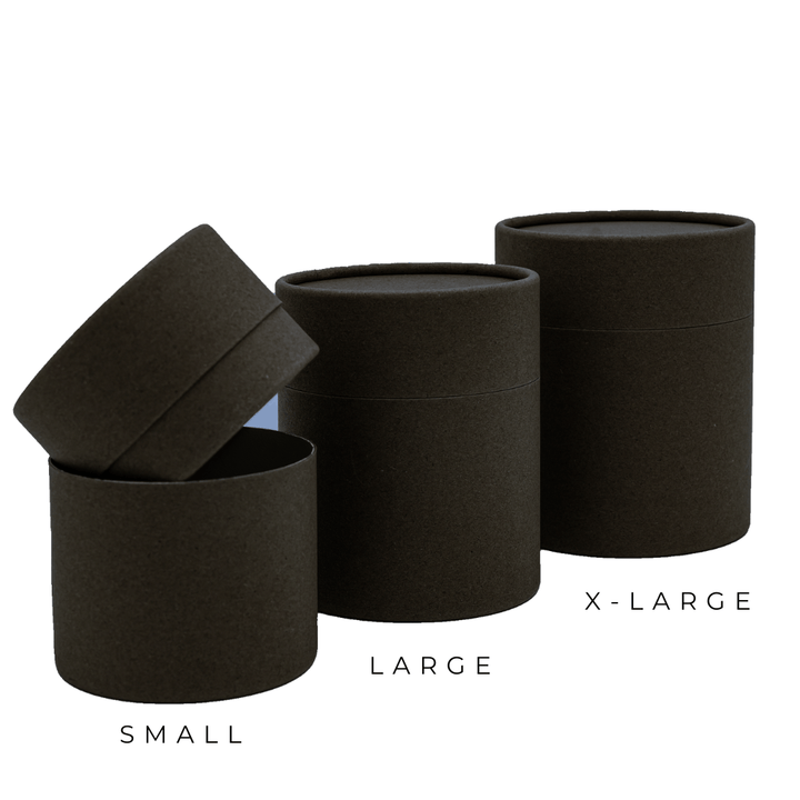 matte black kraft candle tube packaging in small, large & x-large 